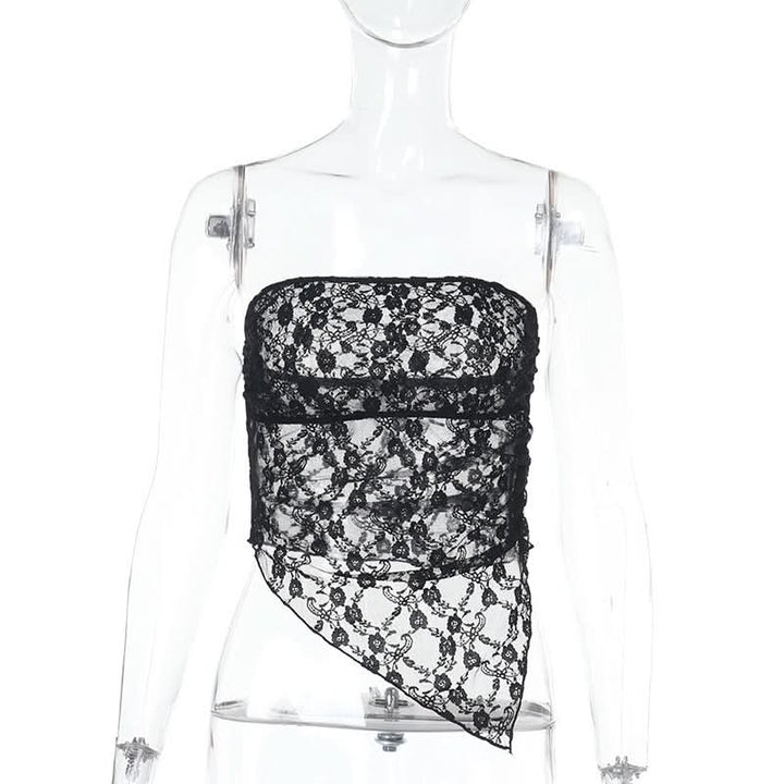 Irregular lace see through solid tube top  | Festival Outfits Women