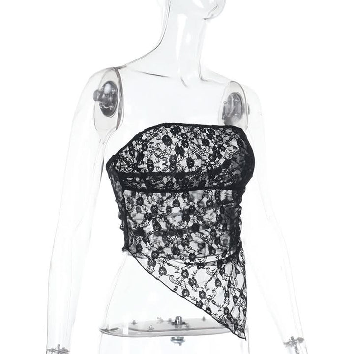 Irregular lace see through solid tube top  | Festival Outfits Women
