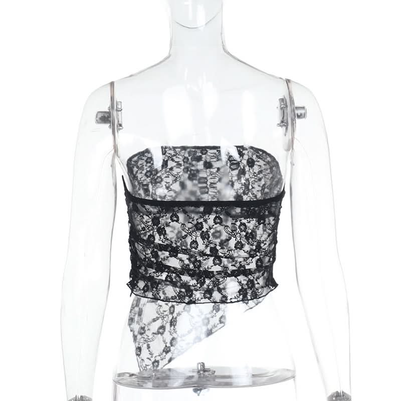 Irregular lace see through solid tube top  | Festival Outfits Women
