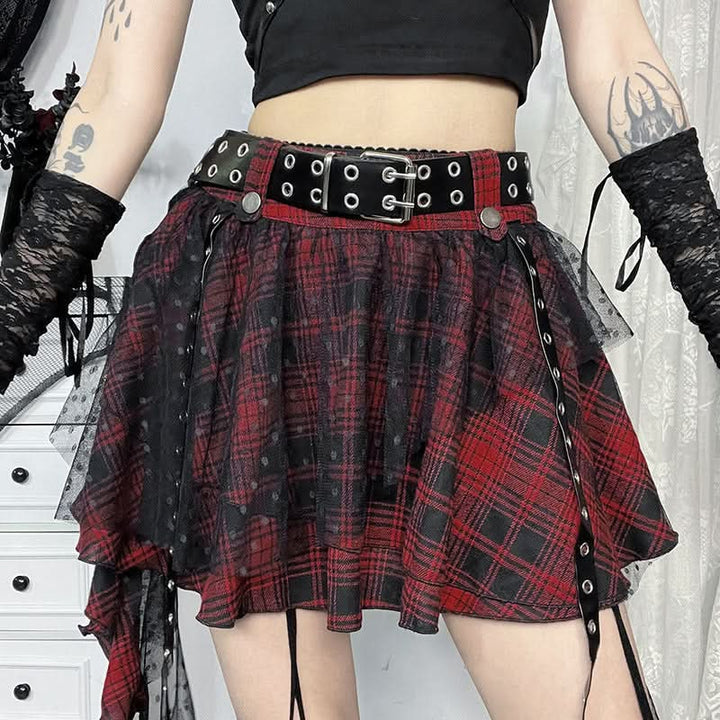 Plaid mesh irregular zip-up A line mini skirt  | Festival Outfits Women