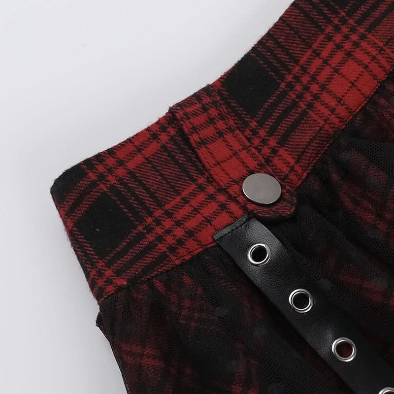 Plaid mesh irregular zip-up A line mini skirt  | Festival Outfits Women