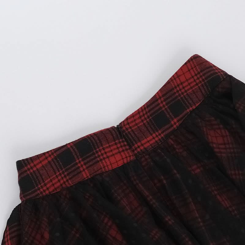 Plaid mesh irregular zip-up A line mini skirt  | Festival Outfits Women