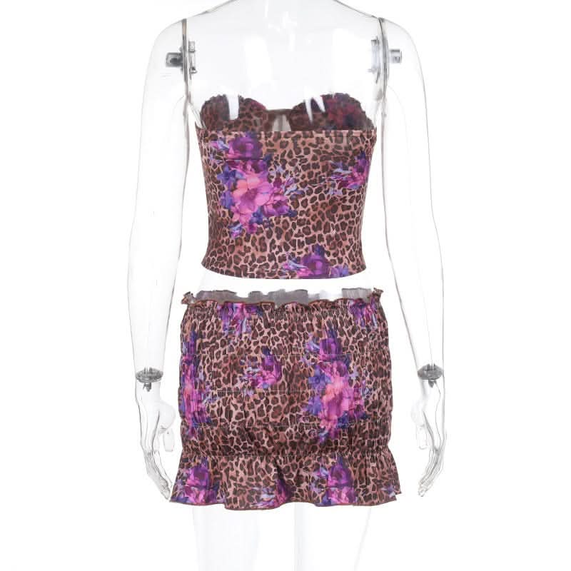 Leopard print ruched sweetheart neck tube mini skirt set-final-sale  | Festival Outfits Women  | Leopard Print Mini Dress
