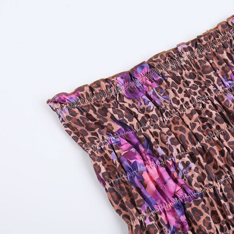 Leopard print ruched sweetheart neck tube mini skirt set-final-sale  | Festival Outfits Women  | Leopard Print Mini Dress
