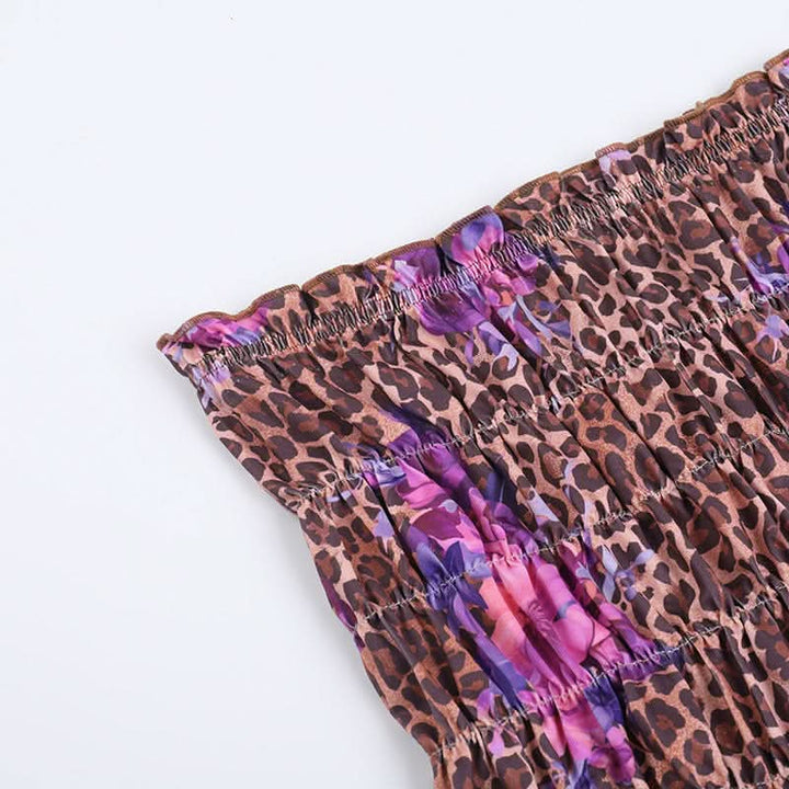 Leopard print ruched sweetheart neck tube mini skirt set-final-sale  | Festival Outfits Women  | Leopard Print Mini Dress