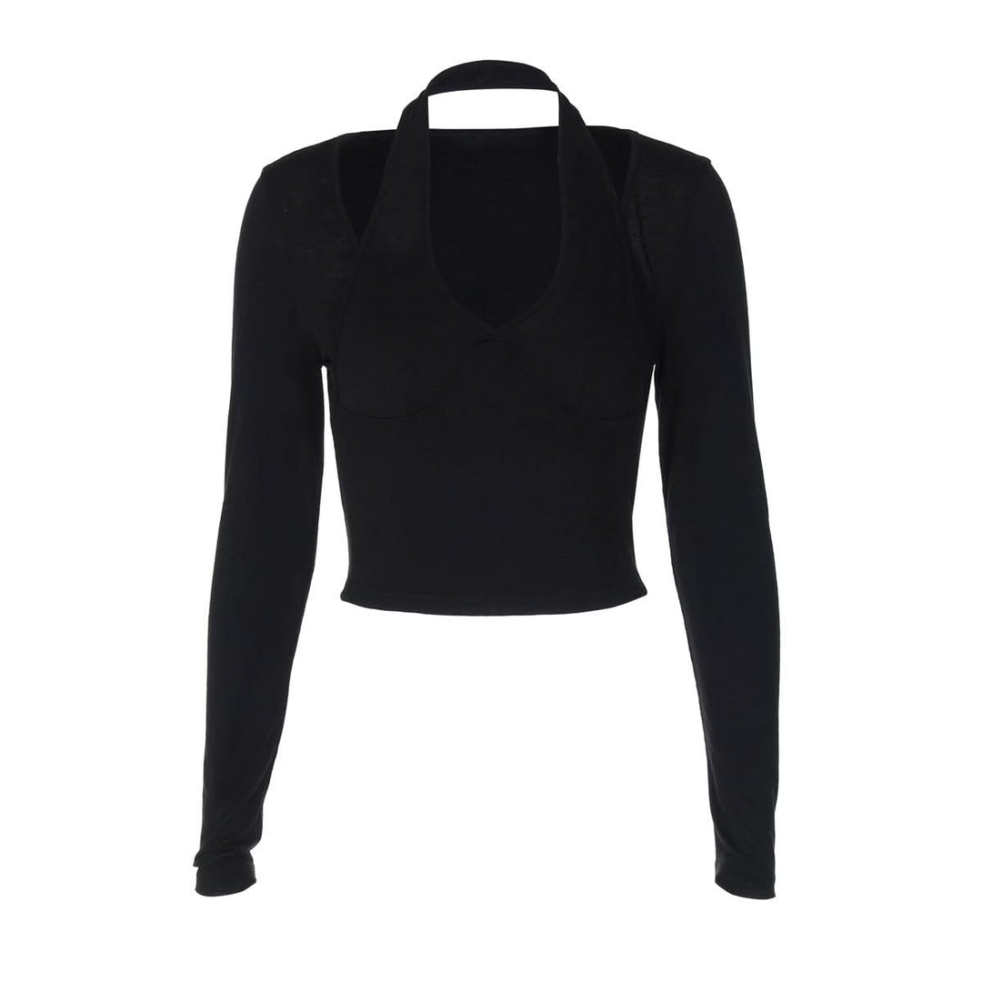 Long sleeve halter solid top  | Festival Outfits Women