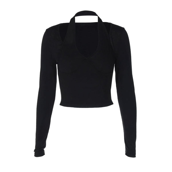 Long sleeve halter solid top  | Festival Outfits Women