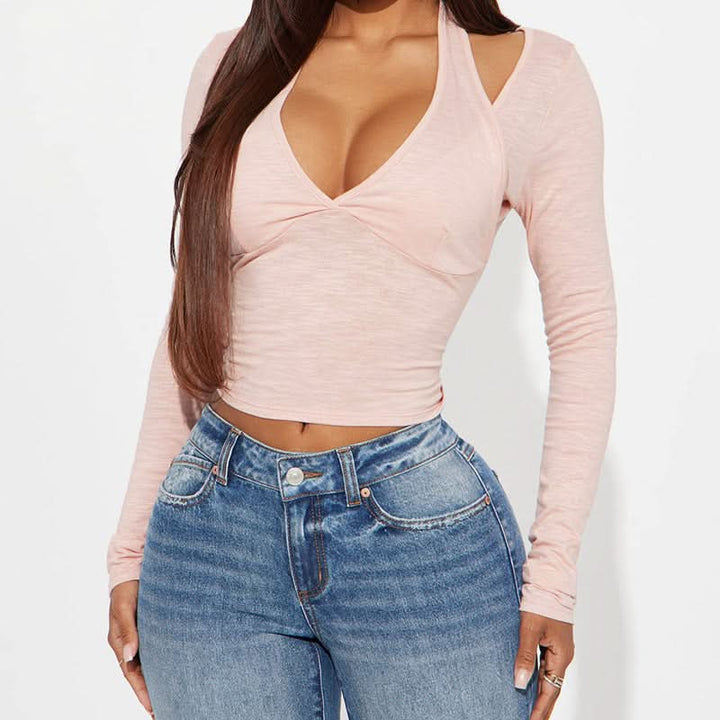 Long sleeve halter solid top  | Festival Outfits Women
