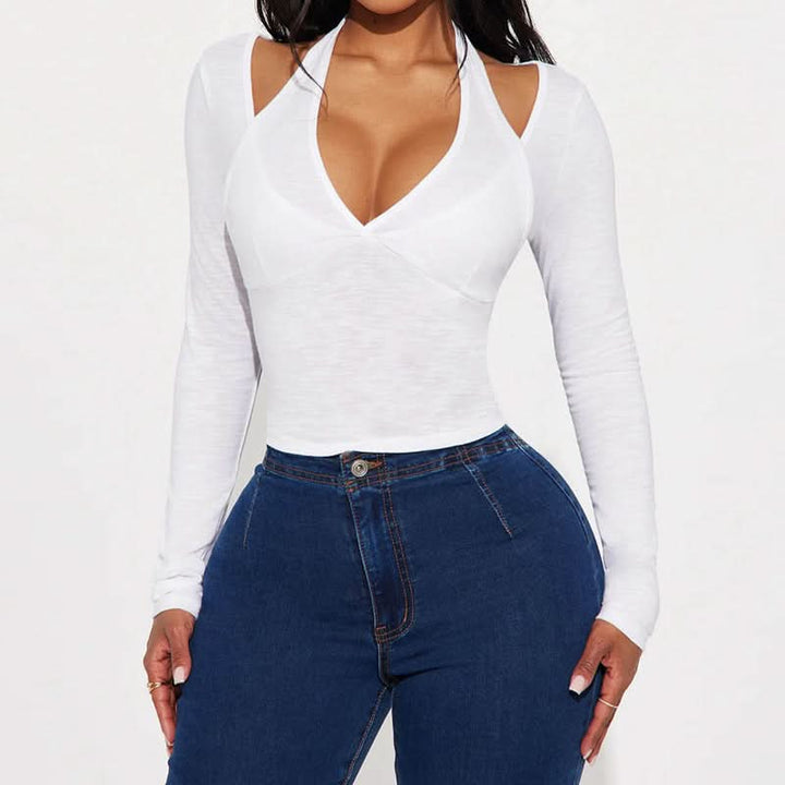 Long sleeve halter solid top  | Festival Outfits Women