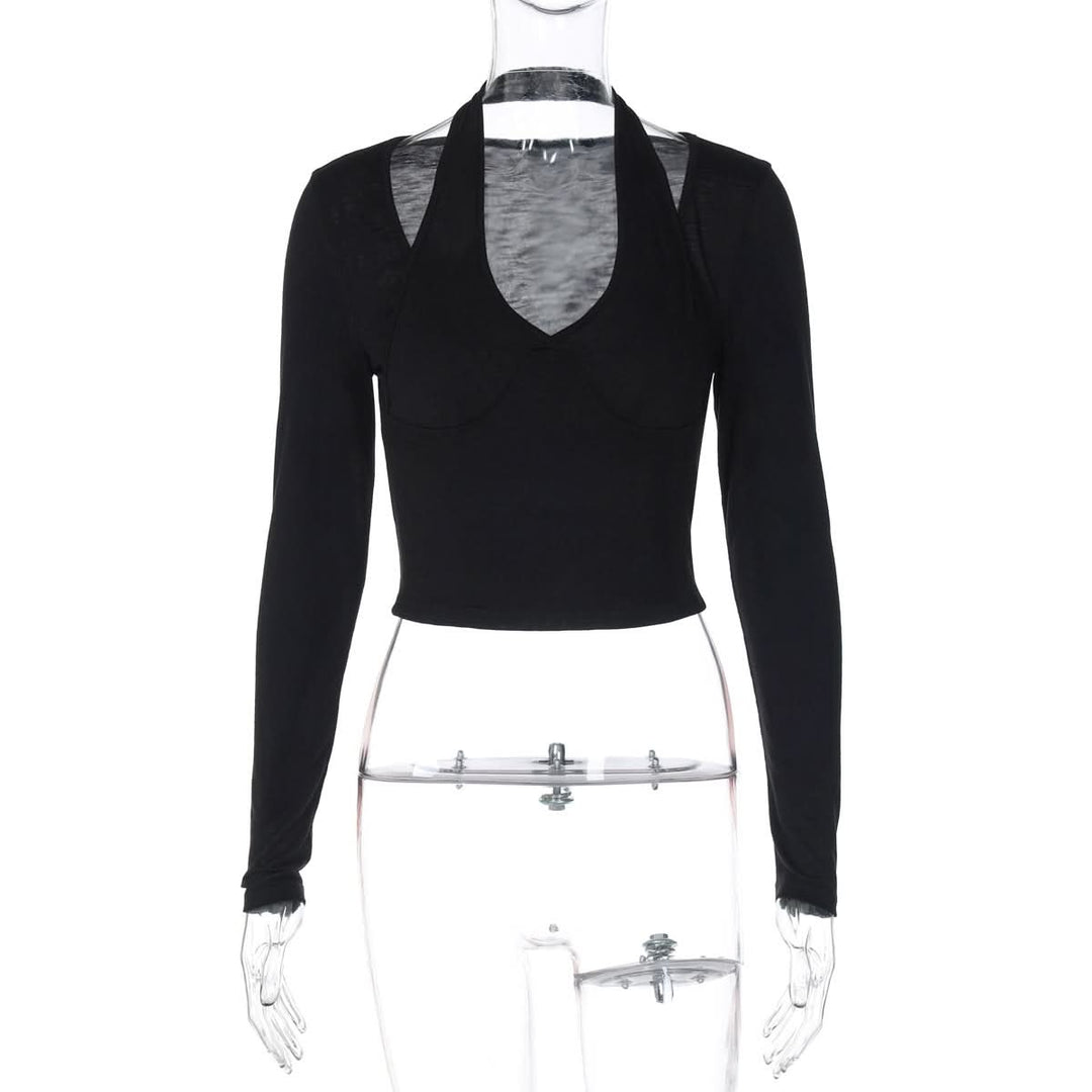 Long sleeve halter solid top  | Festival Outfits Women