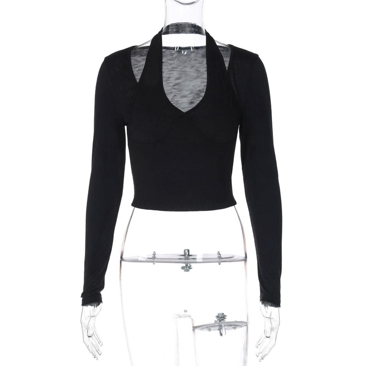 Long sleeve halter solid top  | Festival Outfits Women