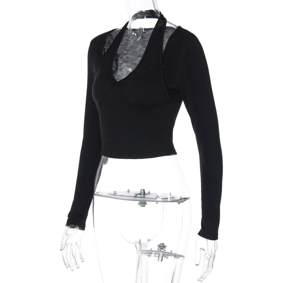Long sleeve halter solid top  | Festival Outfits Women