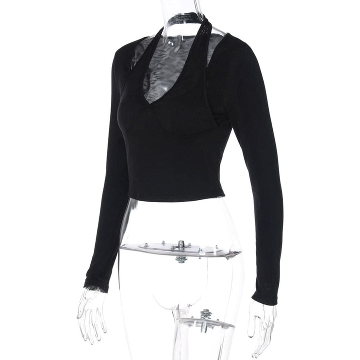 Long sleeve halter solid top  | Festival Outfits Women
