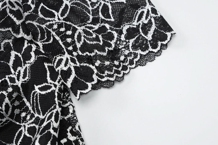 Off shoulder hollow out lace mini skirt set  | Festival Outfits Women-final-sale