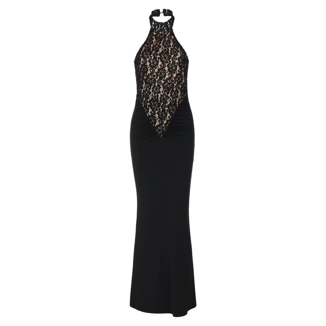 Halter backless lace ruched maxi dress  | Festival Outfits Women