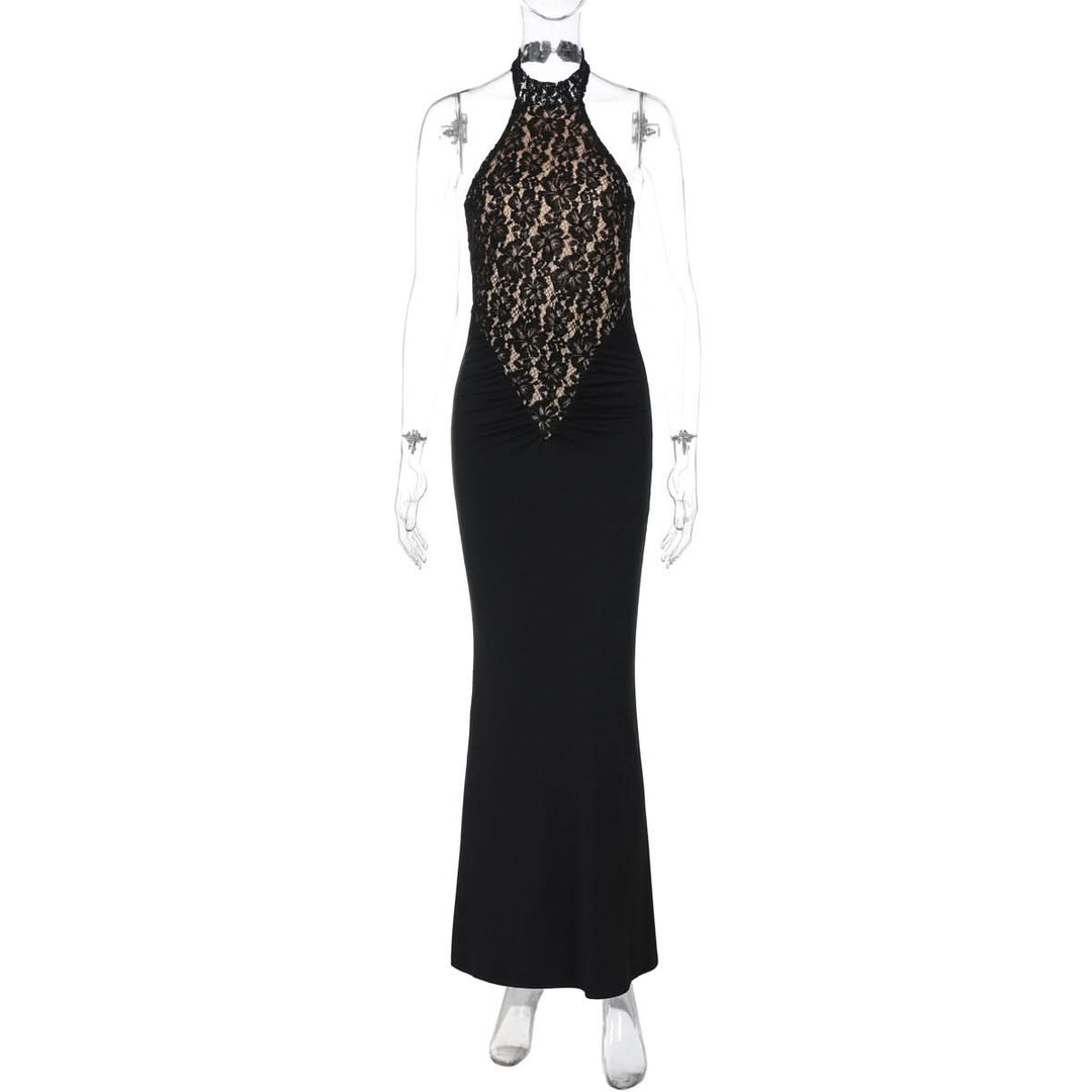 Halter backless lace ruched maxi dress  | Festival Outfits Women