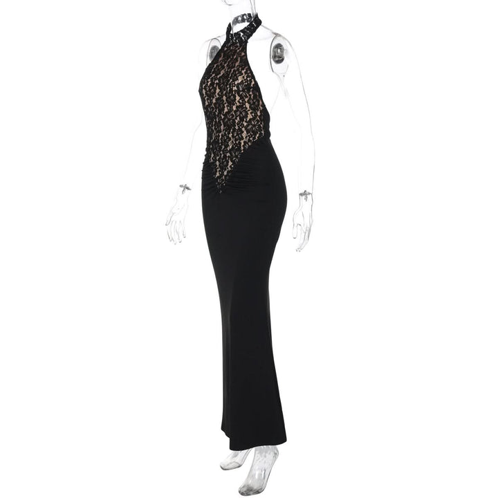 Halter backless lace ruched maxi dress  | Festival Outfits Women