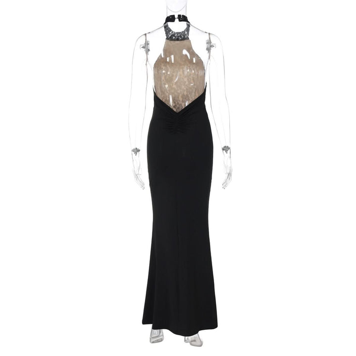 Halter backless lace ruched maxi dress  | Festival Outfits Women