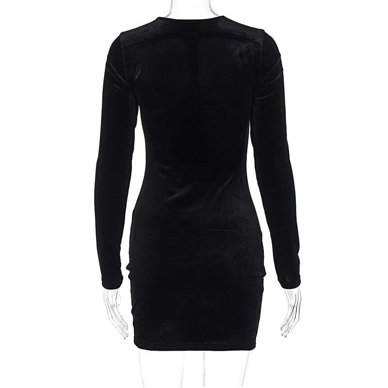 Long sleeve hollow out velvet cut out mini dress  | Festival Outfits Women