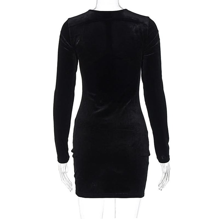 Long sleeve hollow out velvet cut out mini dress  | Festival Outfits Women