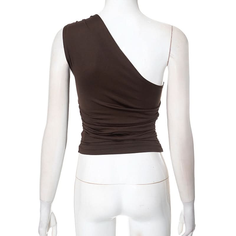 One shoulder irregular ruched beaded solid top  | Festival Outfits Women