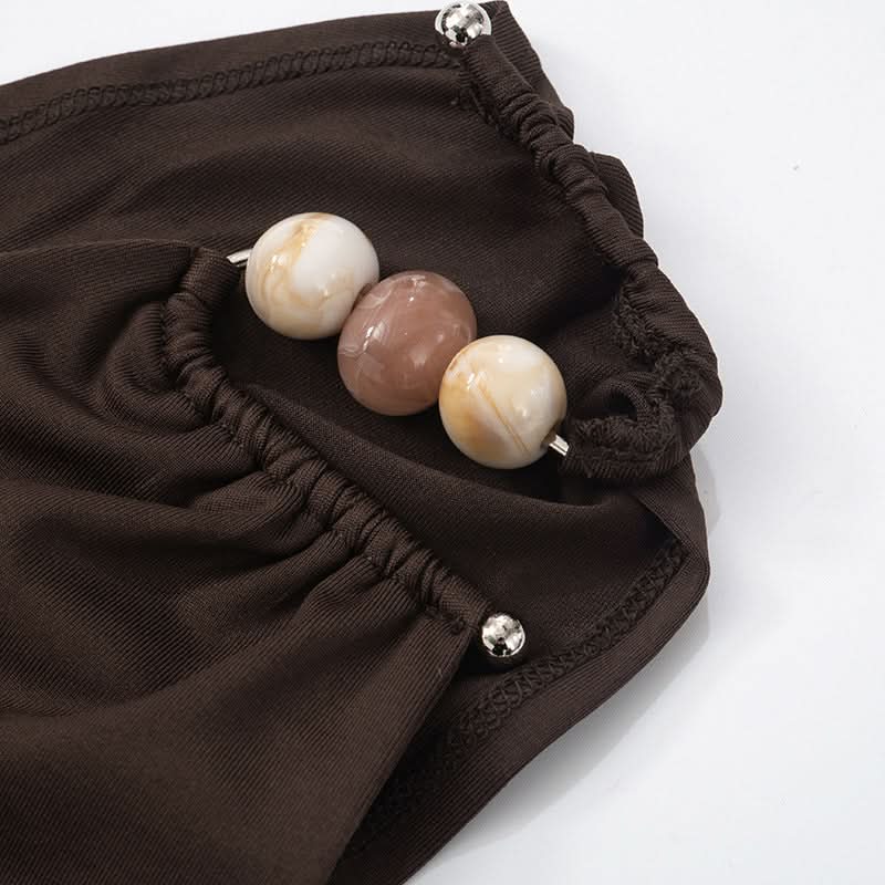 One shoulder irregular ruched beaded solid top  | Festival Outfits Women