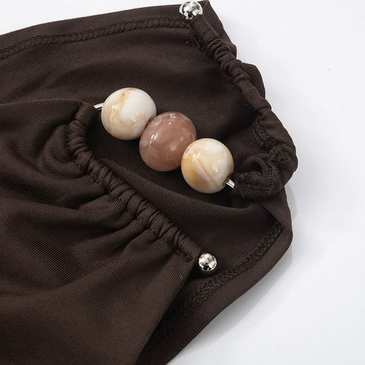 One shoulder irregular ruched beaded solid top  | Festival Outfits Women
