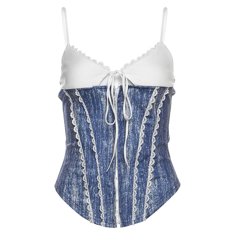 V neck lace hem self tie cami top  | Festival Outfits Women