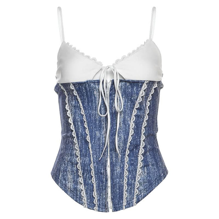 V neck lace hem self tie cami top  | Festival Outfits Women