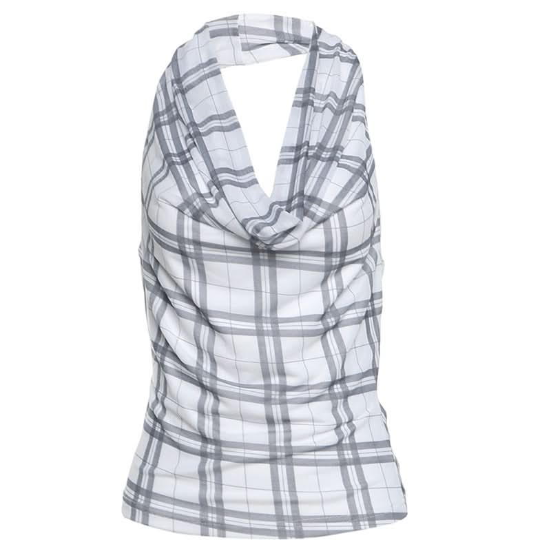 Halter cowl neck plaid backless top  | Festival Outfits Women