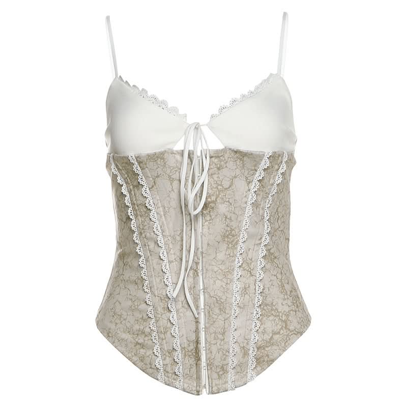 V neck lace hem self tie cami top  | Festival Outfits Women