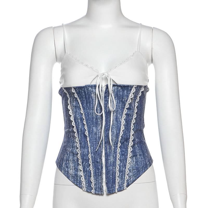 V neck lace hem self tie cami top  | Festival Outfits Women