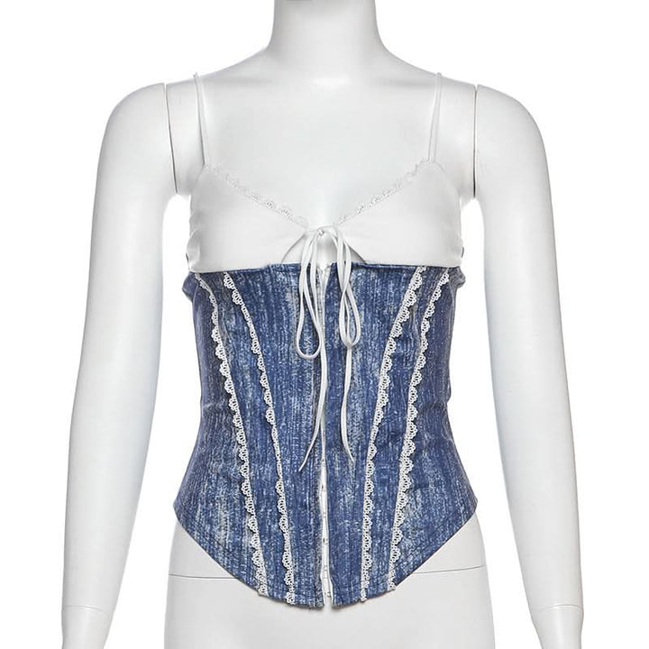 V neck lace hem self tie cami top  | Festival Outfits Women