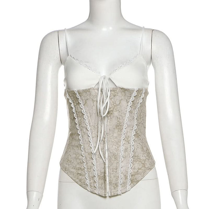 V neck lace hem self tie cami top  | Festival Outfits Women