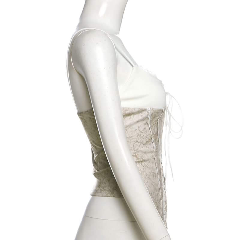 V neck lace hem self tie cami top  | Festival Outfits Women