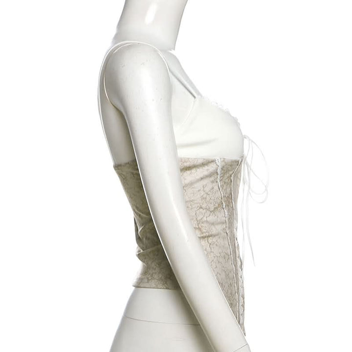 V neck lace hem self tie cami top  | Festival Outfits Women