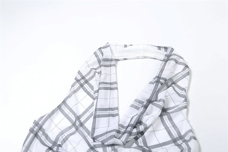 Halter cowl neck plaid backless top  | Festival Outfits Women