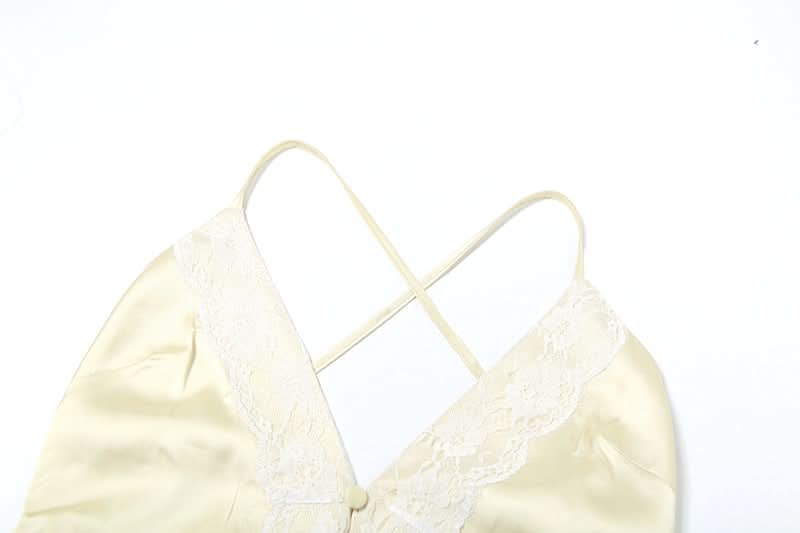 V neck satin cross back self tie cami top  | Festival Outfits Women