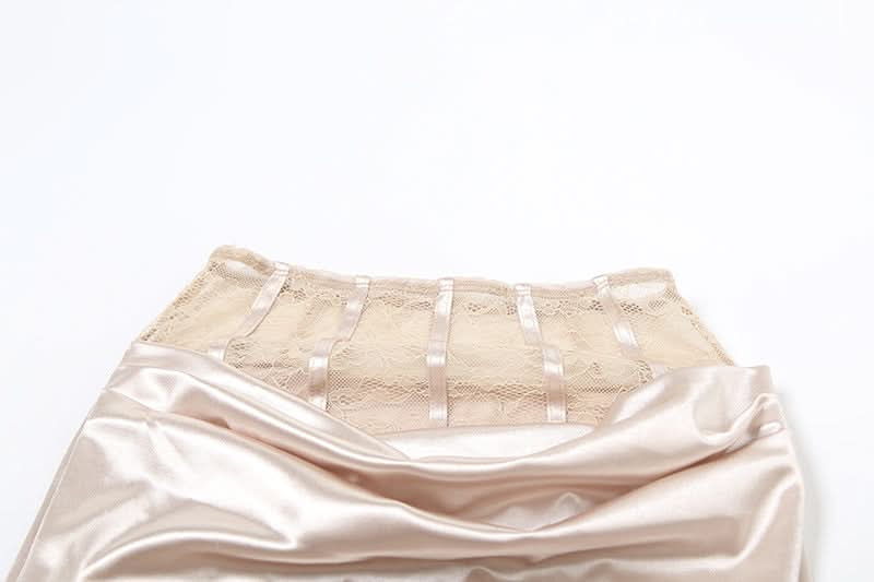 Satin lace patchwork ruched maxi skirt  | Festival Outfits Women