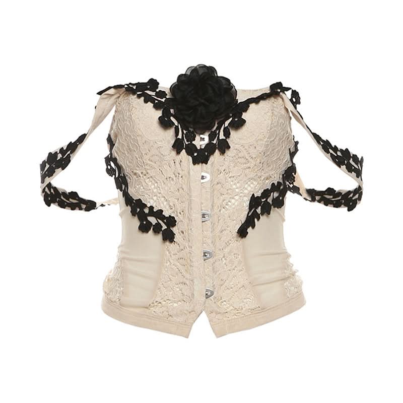 Off shoulder flower applique button top  | Festival Outfits Women