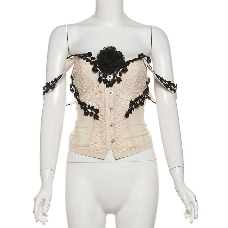 Off shoulder flower applique button top  | Festival Outfits Women