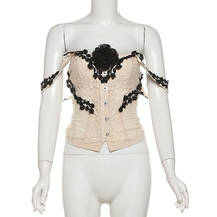 Off shoulder flower applique button top  | Festival Outfits Women