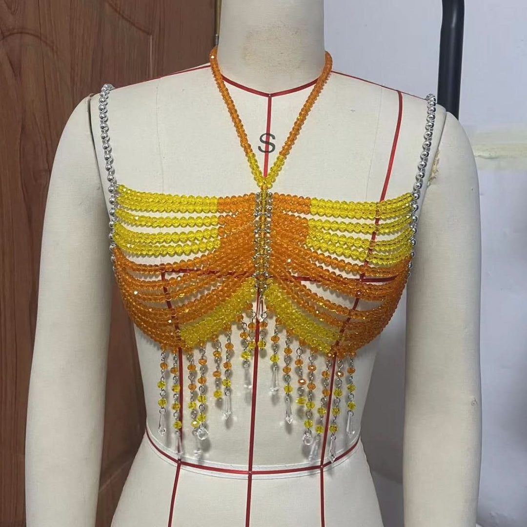 Beaded hollow out tassels backless cami cut out top  | Festival Outfits Women
