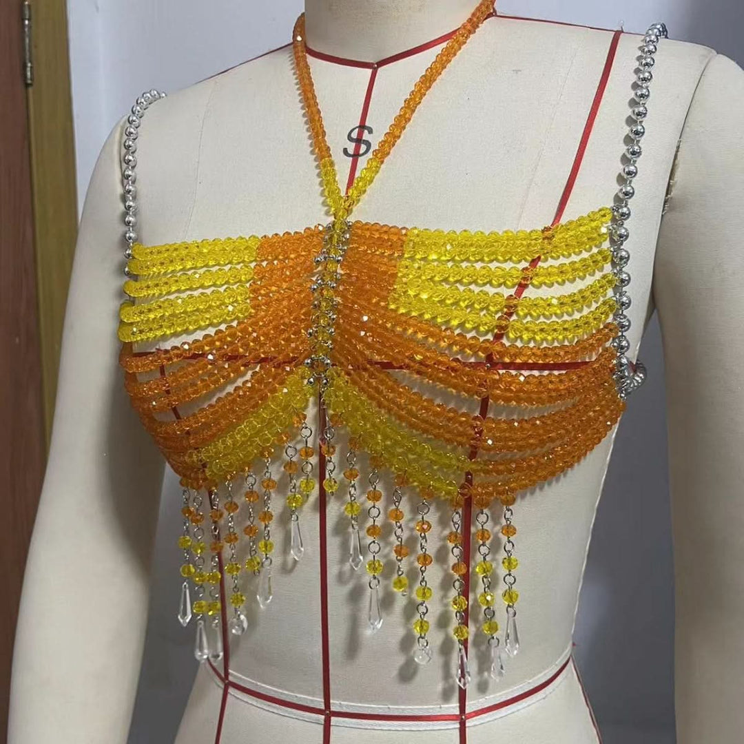 Beaded hollow out tassels backless cami cut out top  | Festival Outfits Women