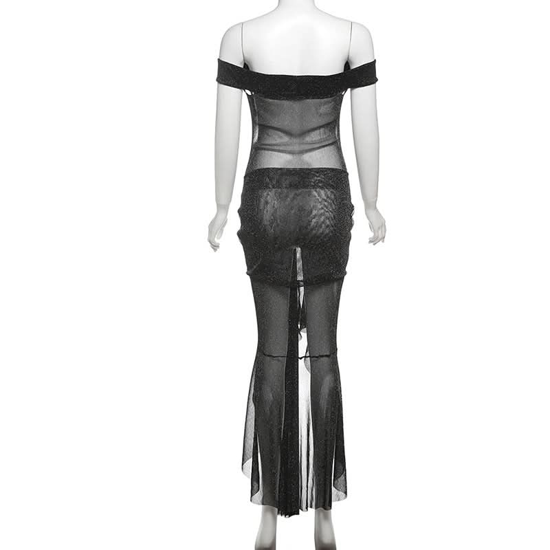Off shoulder knotted glitter ruched maxi dress  | Festival Outfits Women-final-sale