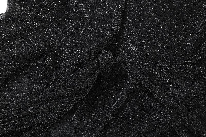 Off shoulder knotted glitter ruched maxi dress  | Festival Outfits Women-final-sale