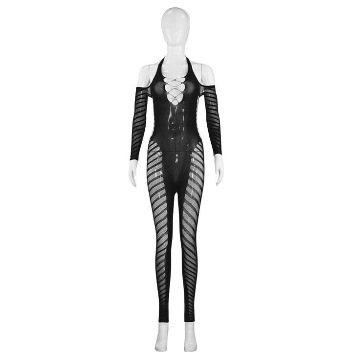 Halter long sleeve hollow out see through jumpsuit  | Festival Outfits Women