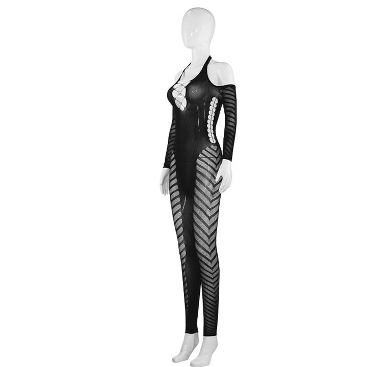 Halter long sleeve hollow out see through jumpsuit  | Festival Outfits Women