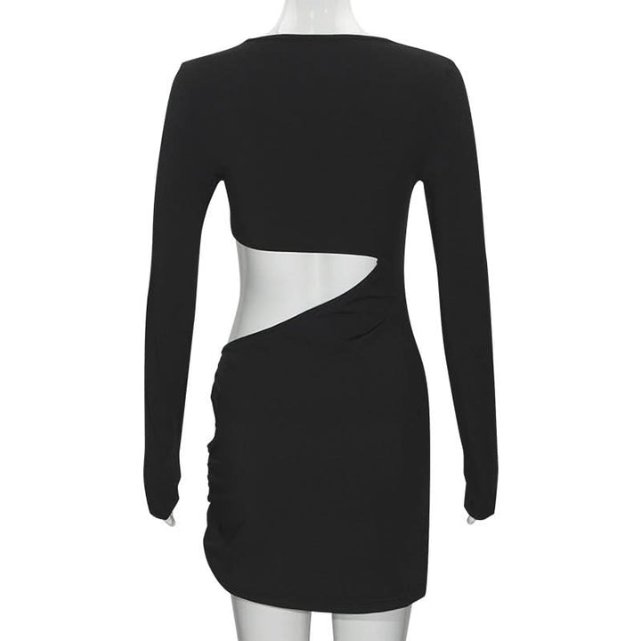 Long sleeve irregular hollow out ribbed cut out mini dress  | Festival Outfits Women