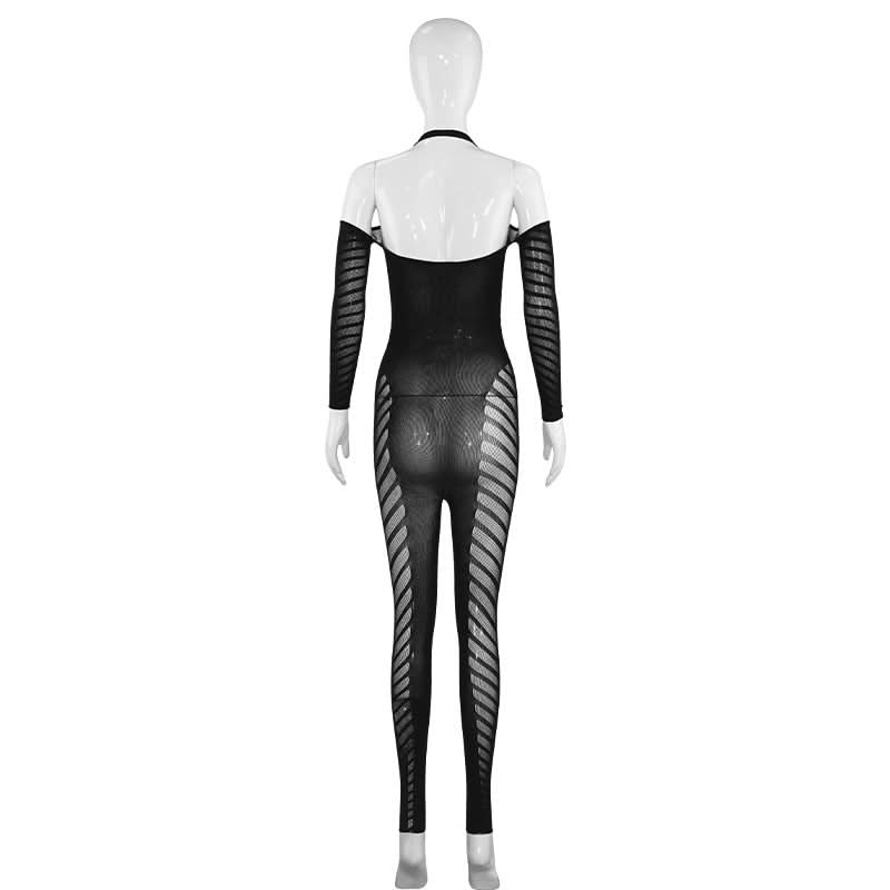 Halter long sleeve hollow out see through jumpsuit  | Festival Outfits Women